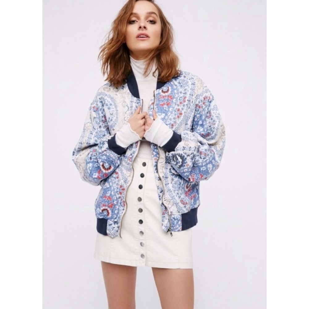 Free People Paisley Printed Bomber Jacket - Size Medium